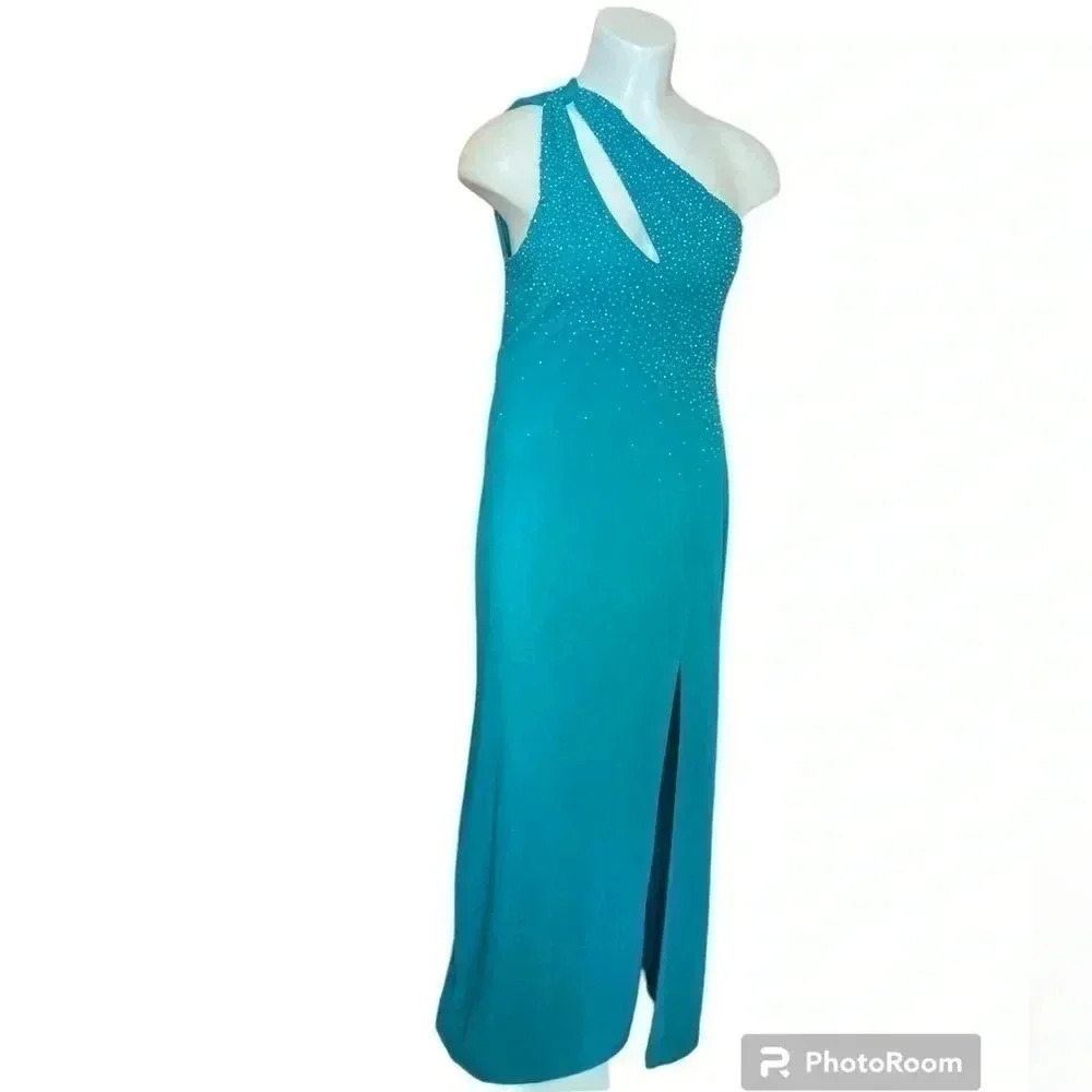 Laundry teal beaded asymmetrical beaded dress sz 10 Pet
